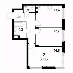 2-к квартира, сданный дом, 58м2, 7/8 этаж