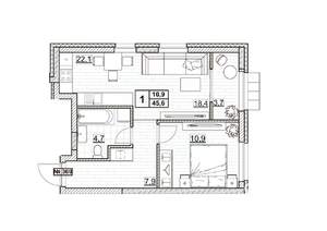 1-к квартира, вторичка, 46м2, 21/24 этаж