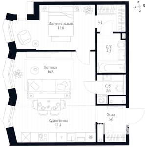 2-к квартира, вторичка, 54м2, 6/20 этаж