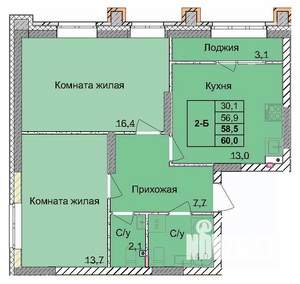 2-к квартира, вторичка, 59м2, 1/18 этаж