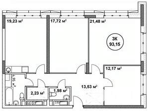 3-к квартира, строящийся дом, 93м2, 19/22 этаж