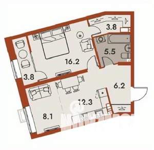 2-к квартира, строящийся дом, 55м2, 15/25 этаж