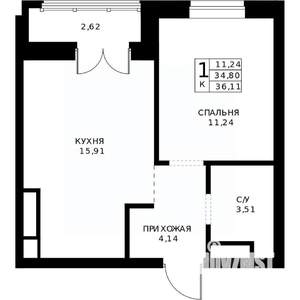 1-к квартира, строящийся дом, 36м2, 18/24 этаж