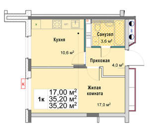 1-к квартира, вторичка, 35м2, 3/12 этаж