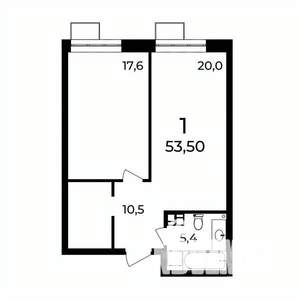 1-к квартира, вторичка, 53м2, 4/9 этаж