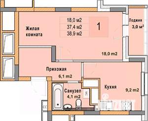 1-к квартира, вторичка, 39м2, 24/25 этаж