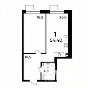 1-к квартира, вторичка, 54м2, 3/9 этаж