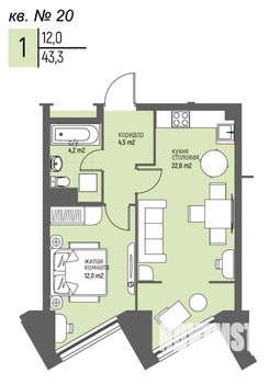 1-к квартира, вторичка, 43м2, 2/25 этаж