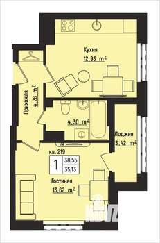 1-к квартира, вторичка, 39м2, 12/15 этаж