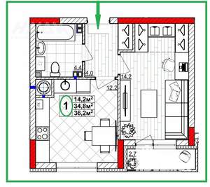 1-к квартира, вторичка, 36м2, 3/4 этаж