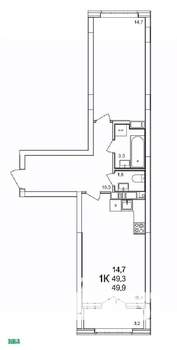 1-к квартира, вторичка, 50м2, 19/19 этаж