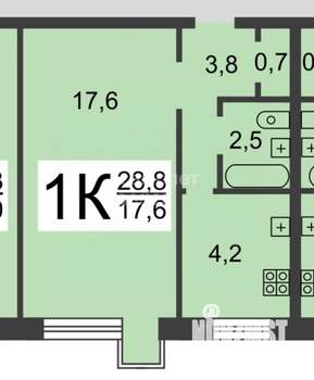 1-к квартира, вторичка, 29м2, 7/9 этаж