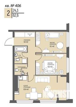 2-к квартира, вторичка, 62м2, 18/20 этаж