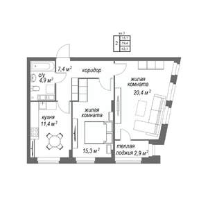 2-к квартира, вторичка, 62м2, 2/9 этаж