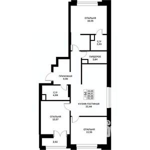 3-к квартира, строящийся дом, 90м2, 12/17 этаж