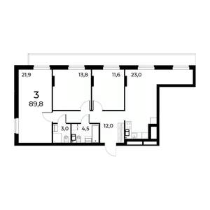 3-к квартира, вторичка, 90м2, 6/15 этаж