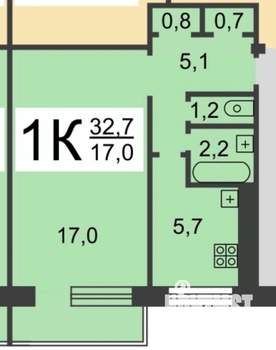 1-к квартира, вторичка, 33м2, 7/9 этаж