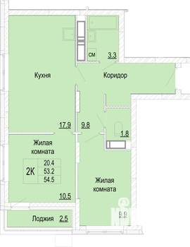 2-к квартира, вторичка, 55м2, 20/25 этаж