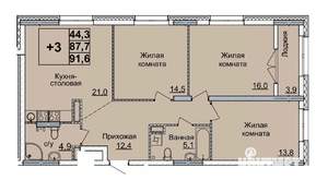 3-к квартира, вторичка, 92м2, 22/24 этаж