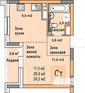 Студия квартира, вторичка, 28м2, 10/25 этаж