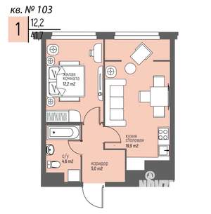 1-к квартира, вторичка, 42м2, 9/25 этаж