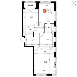 4-к квартира, вторичка, 94м2, 3/10 этаж