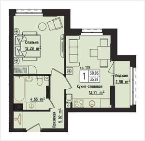 1-к квартира, вторичка, 39м2, 7/15 этаж