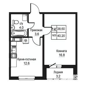 1-к квартира, вторичка, 38м2, 1/10 этаж