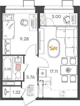 1-к квартира, вторичка, 38м2, 2/17 этаж