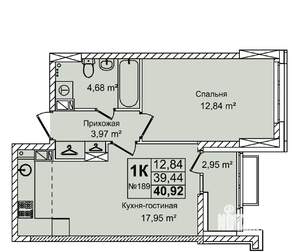 1-к квартира, вторичка, 41м2, 4/12 этаж