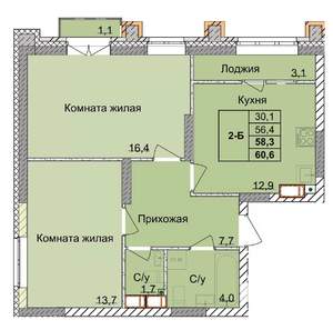 2-к квартира, вторичка, 58м2, 10/18 этаж