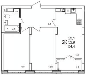 2-к квартира, вторичка, 54м2, 17/19 этаж