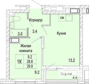 1-к квартира, вторичка, 30м2, 18/25 этаж