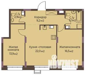2-к квартира, вторичка, 70м2, 3/12 этаж