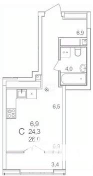 1-к квартира, вторичка, 26м2, 18/25 этаж