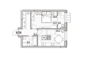 1-к квартира, вторичка, 44м2, 17/24 этаж