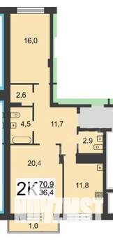 2-к квартира, вторичка, 71м2, 17/18 этаж
