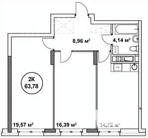 2-к квартира, строящийся дом, 64м2, 18/22 этаж