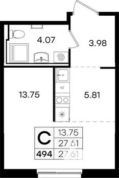 Студия квартира, вторичка, 28м2, 1/9 этаж