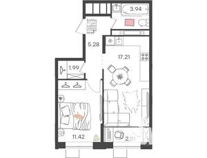 1-к квартира, вторичка, 43м2, 6/17 этаж