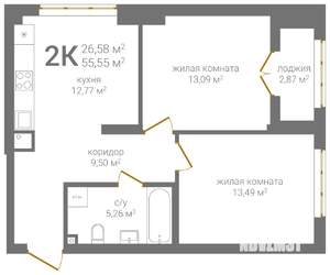 2-к квартира, вторичка, 56м2, 2/24 этаж