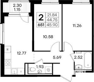 2-к квартира, вторичка, 46м2, 4/9 этаж