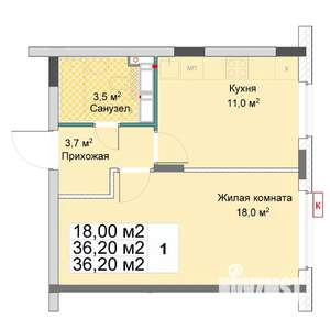 1-к квартира, вторичка, 36м2, 4/12 этаж