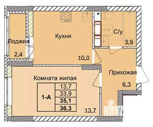 1-к квартира, вторичка, 35м2, 12/18 этаж