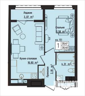 1-к квартира, вторичка, 39м2, 4/15 этаж