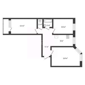 3-к квартира, вторичка, 64м2, 2/9 этаж