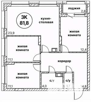 3-к квартира, вторичка, 82м2, 10/13 этаж