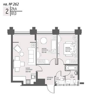 2-к квартира, вторичка, 61м2, 3/20 этаж