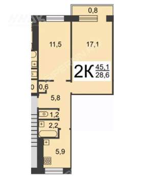 2-к квартира, вторичка, 45м2, 3/5 этаж