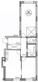 2-к квартира, строящийся дом, 75м2, 2/14 этаж